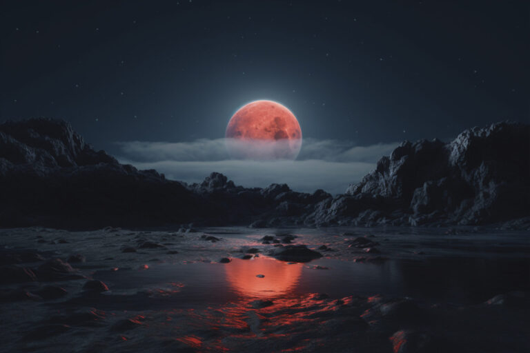 abstract landscape with photorealistic view moon