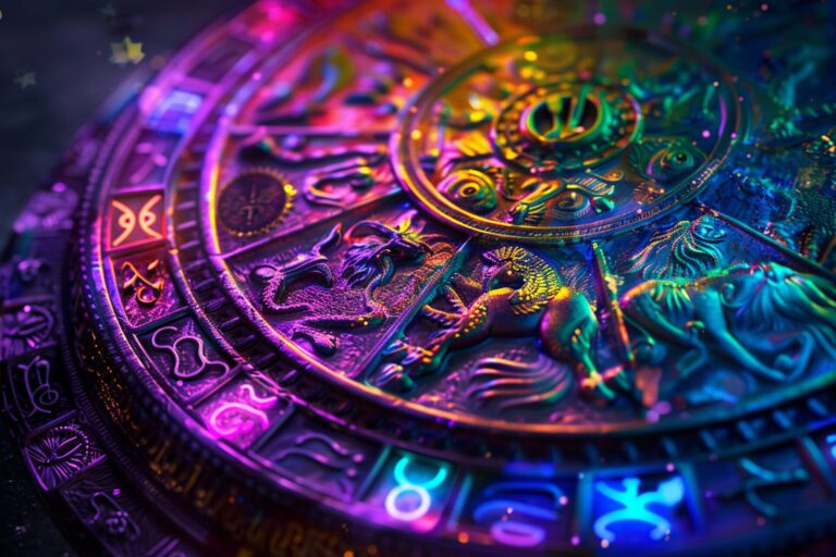 zodiac wheel with glowing signs