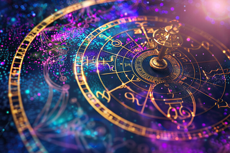 astrological composition with zodiac circle signs symbols