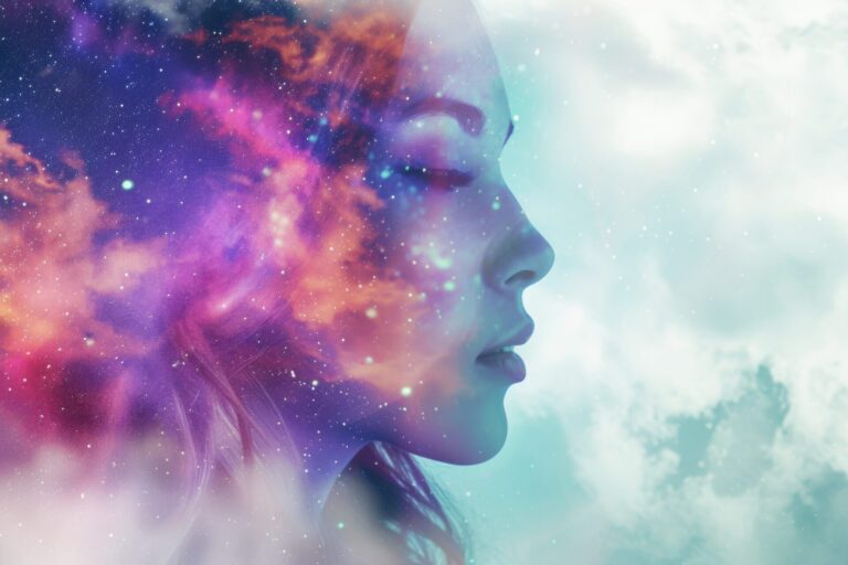 Motivační horoskop s afirmací: Někdy stačí maličkost a člověk začne věřit, že všechno zvládne abstract female silhouette against cosmic background